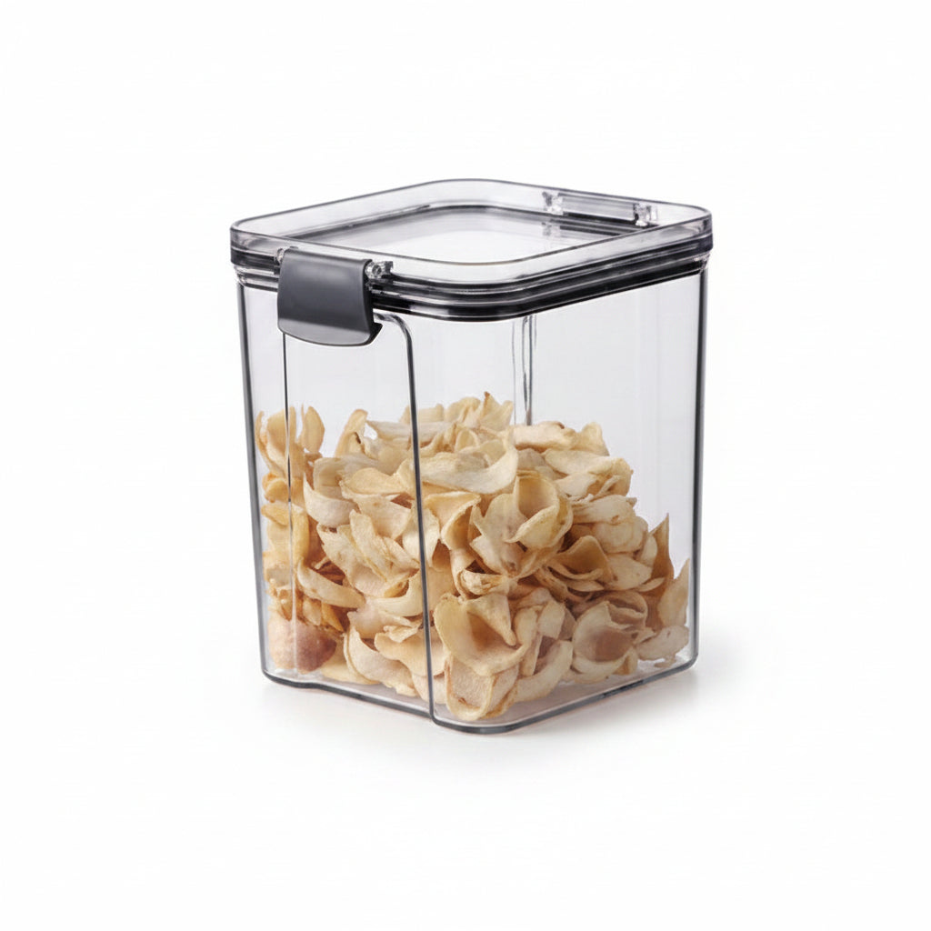 Clear Airtight Food Storage Containers | Square Plastic Jars with Lids – Black & White