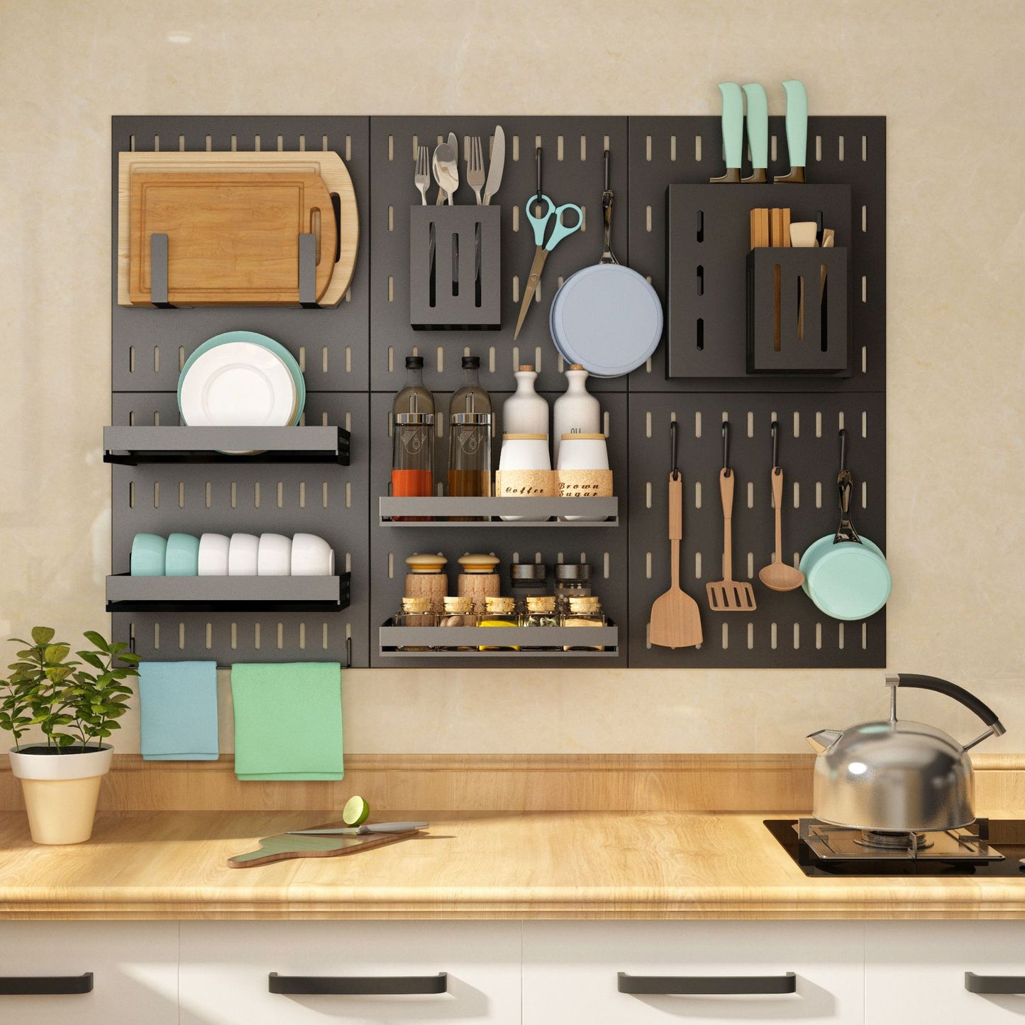 Wall Mounted Stainless Steel Kitchen Storage Rack | Pegboard Hole Plate Organizer