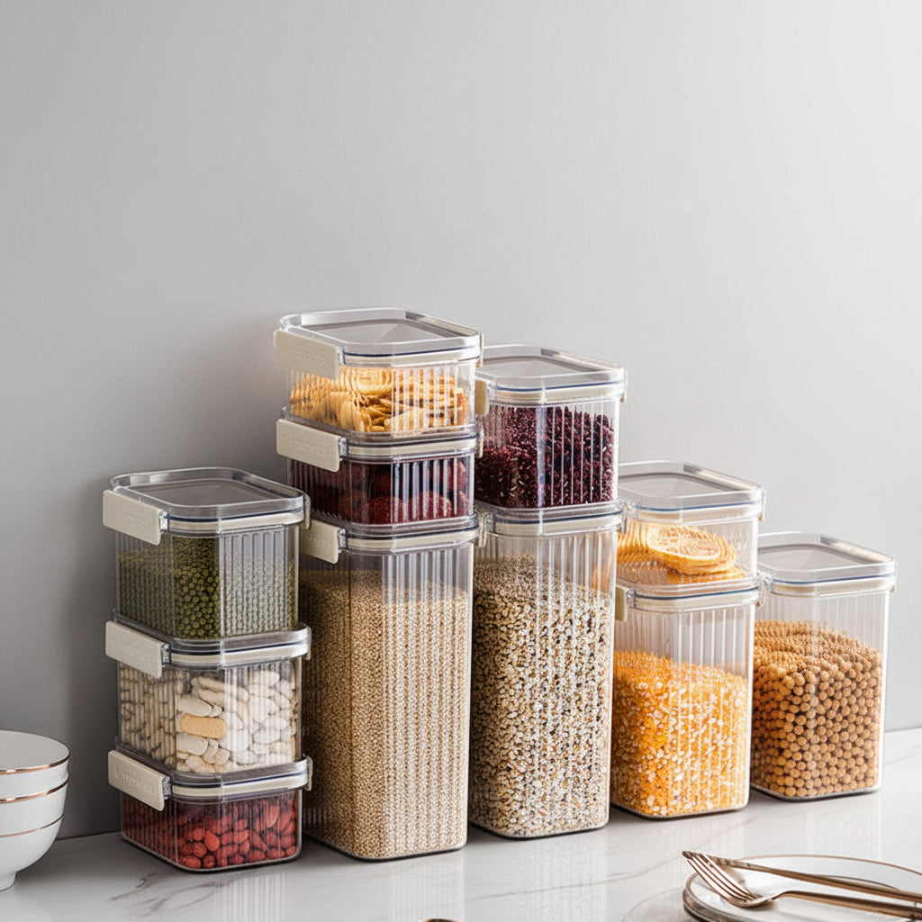 Clear Airtight Food Storage Containers | Square Plastic Jars with Lids – Black & White