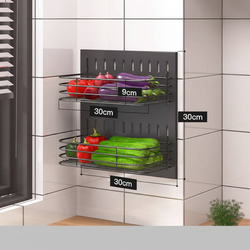 Wall Mounted Stainless Steel Kitchen Storage Rack | Pegboard Hole Plate Organizer