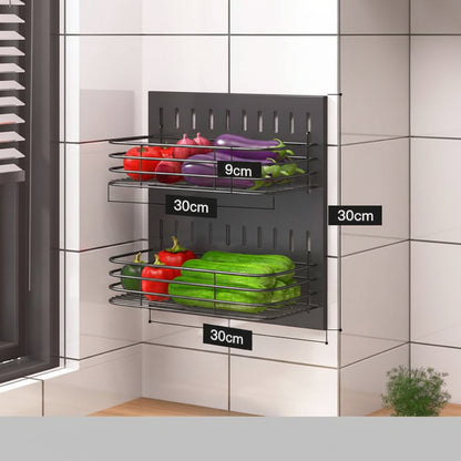 Wall Mounted Stainless Steel Kitchen Storage Rack | Pegboard Hole Plate Organizer