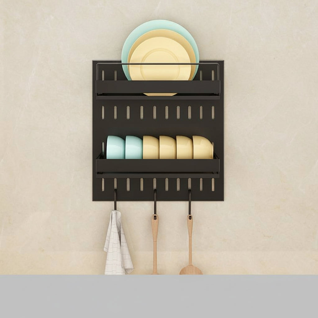 Wall Mounted Stainless Steel Kitchen Storage Rack | Pegboard Hole Plate Organizer