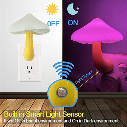 LED Mushroom Night Light | Plug-In Wall Socket Lamp with Light Sensor – Warm White