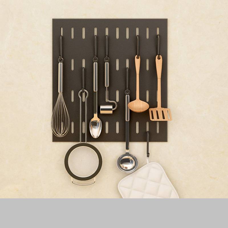 Wall Mounted Stainless Steel Kitchen Storage Rack | Pegboard Hole Plate Organizer