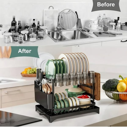 Large Capacity Kitchen Dish Drying Rack with Drain Board