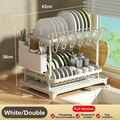 Large Capacity Kitchen Dish Drying Rack with Drain Board