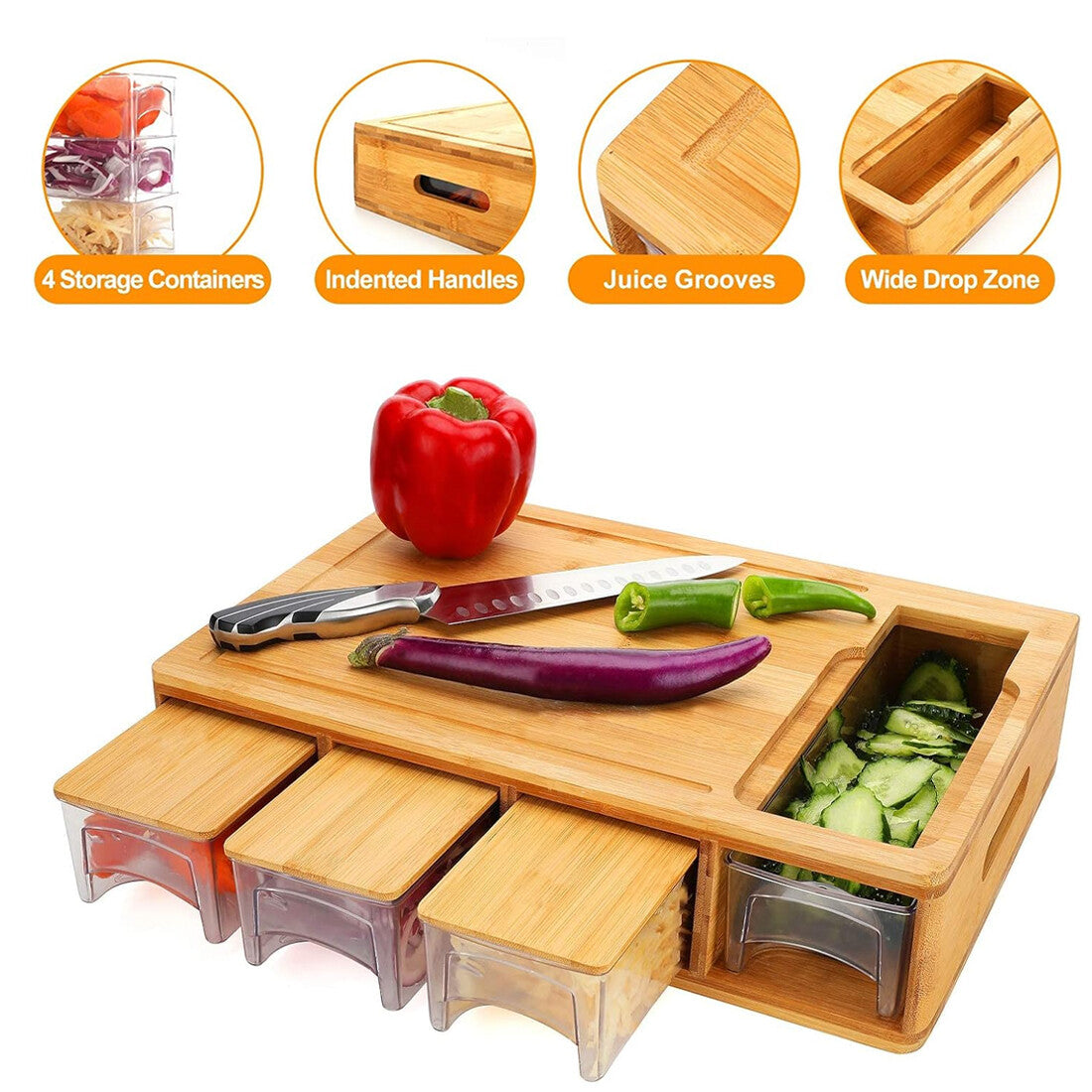 ChopEasy Pro – Bamboo Cutting Board With Containers
