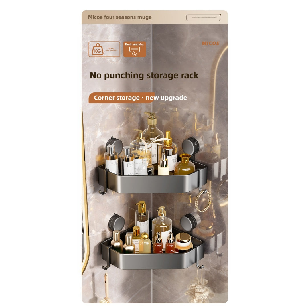 No-Drill Suction Cup Bathroom Corner Shelf