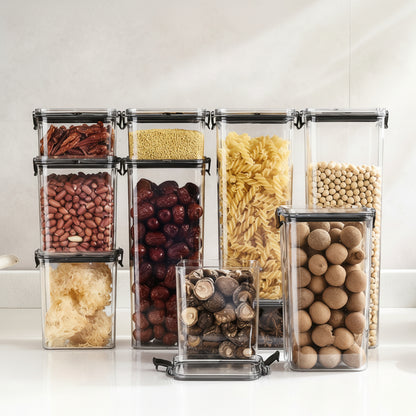 Clear Airtight Food Storage Containers | Square Plastic Jars with Lids – Black & White