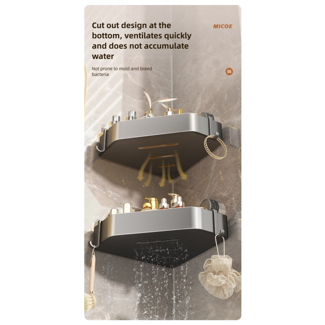 No-Drill Suction Cup Bathroom Corner Shelf