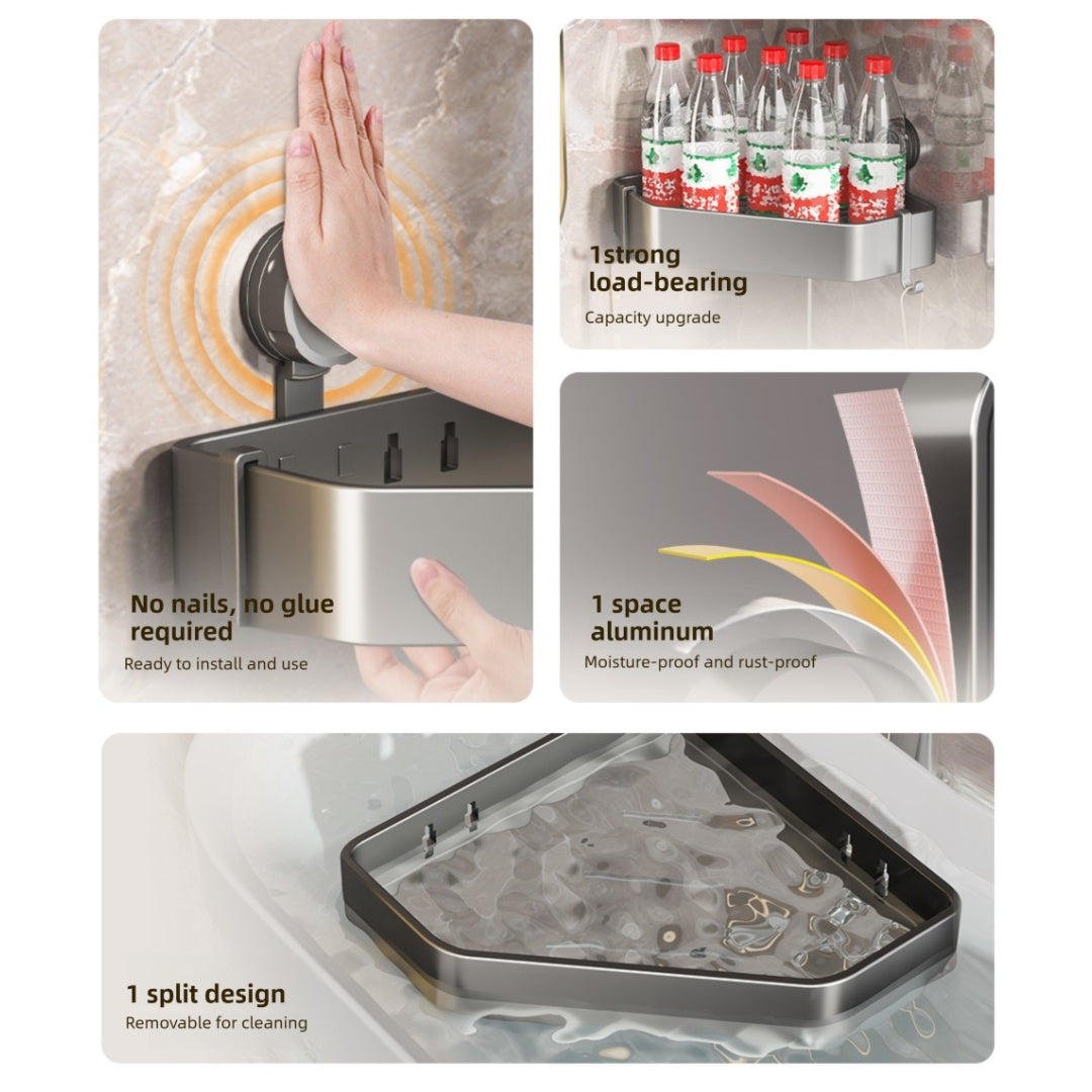 No-Drill Suction Cup Bathroom Corner Shelf