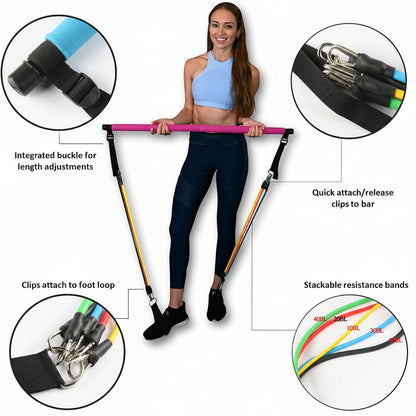Portable Pilates Bar & Resistance Bands Set