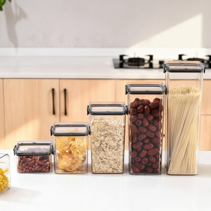 Clear Airtight Food Storage Containers | Square Plastic Jars with Lids – Black & White