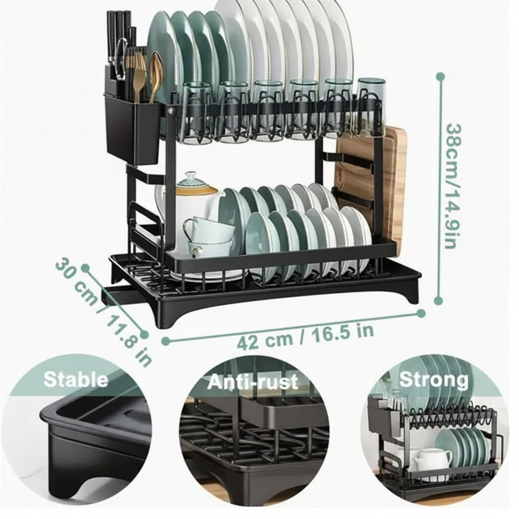 Large Capacity Kitchen Dish Drying Rack with Drain Board