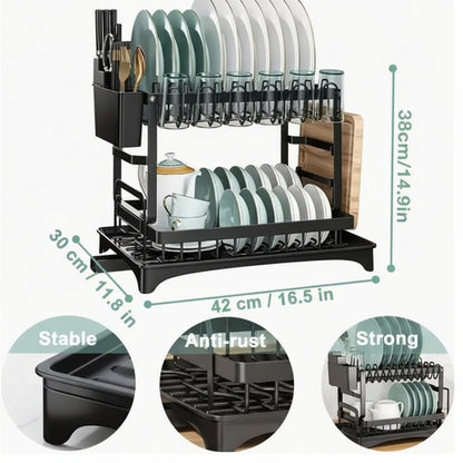 Large Capacity Kitchen Dish Drying Rack with Drain Board