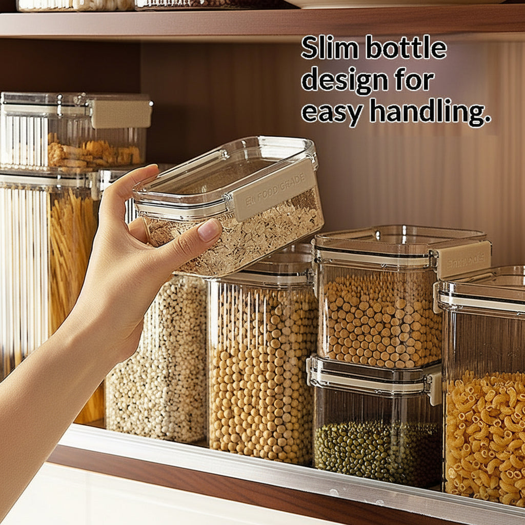 Clear Airtight Food Storage Containers | Square Plastic Jars with Lids – Black & White