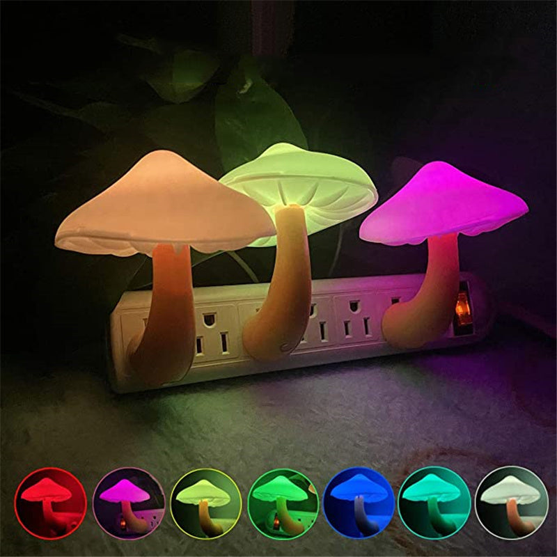 LED Mushroom Night Light | Plug-In Wall Socket Lamp with Light Sensor – Warm White