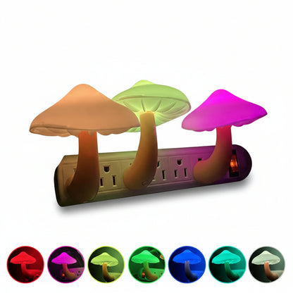 LED Mushroom Night Light | Plug-In Wall Socket Lamp with Light Sensor – Warm White