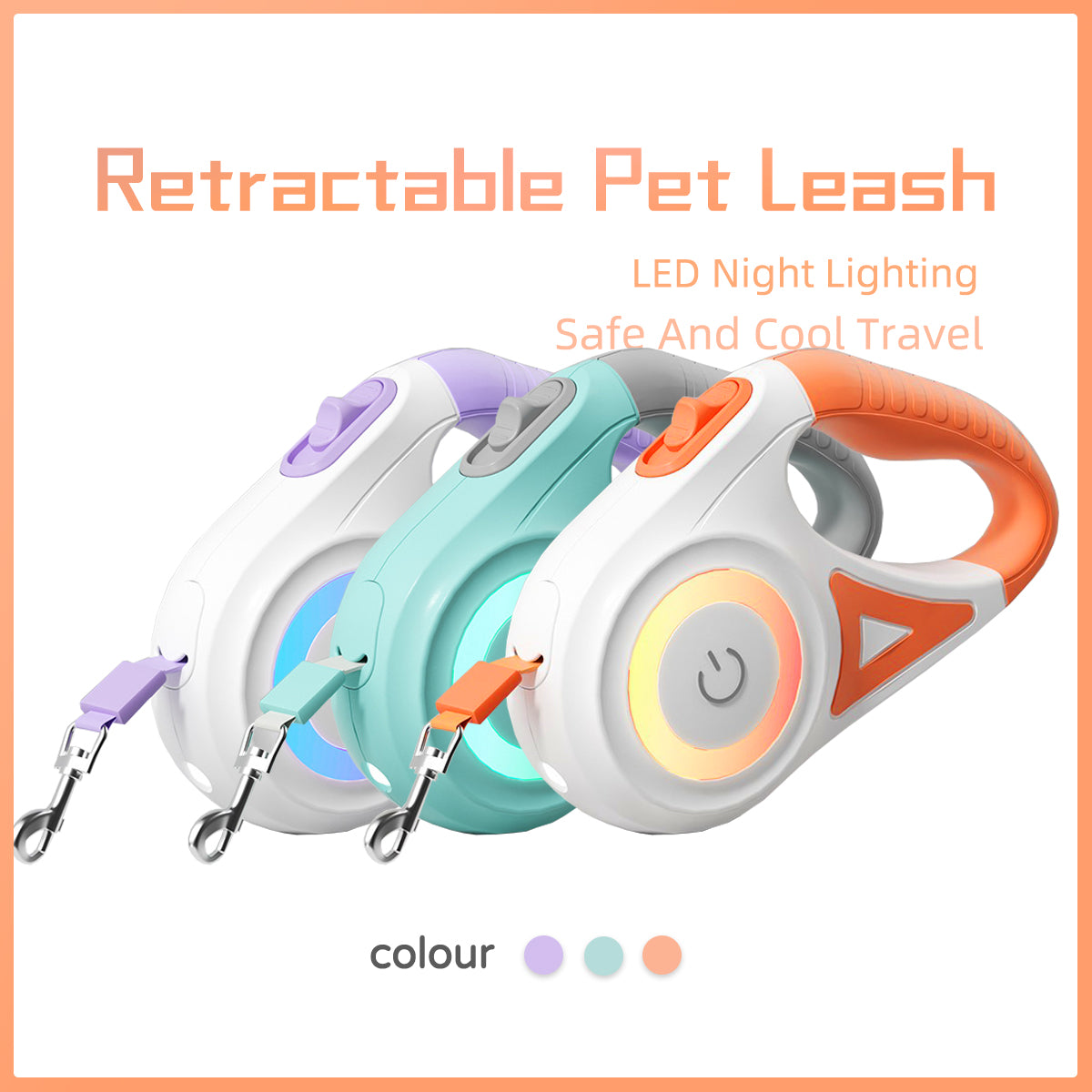 Retractable Pet Leash with Spotlight & Collar Set