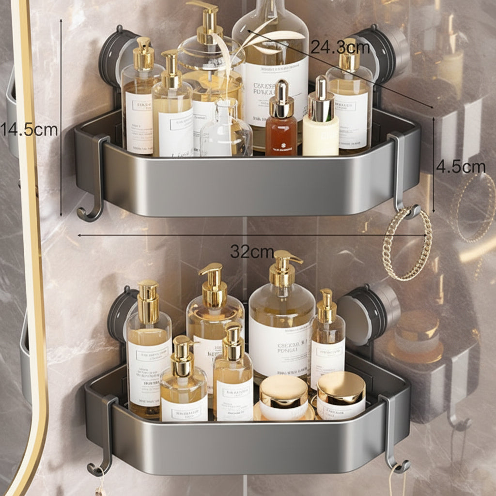 No-Drill Suction Cup Bathroom Corner Shelf
