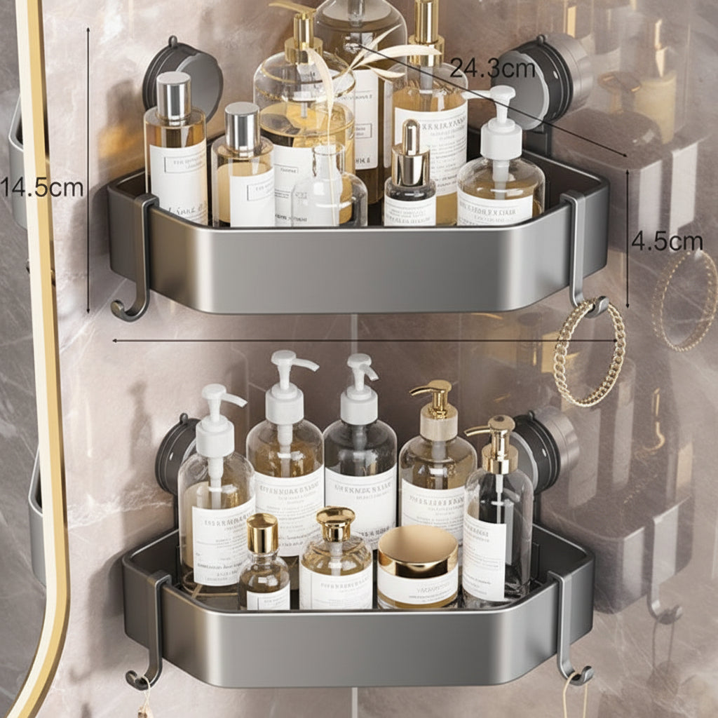 No-Drill Suction Cup Bathroom Corner Shelf